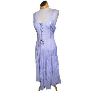 Vtg Y2K L'Pogee Lavender Fairycore Renaissance Satin Lace Up Midi Dress OS XL